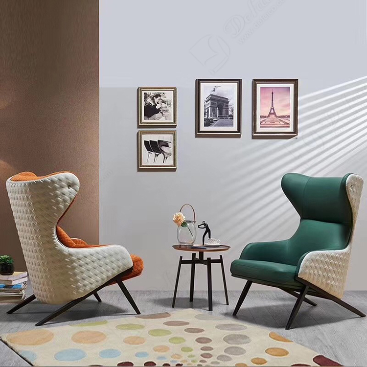 Orange High Back Genuine Leather Wing Accent Stainless Steel Leg Armchair