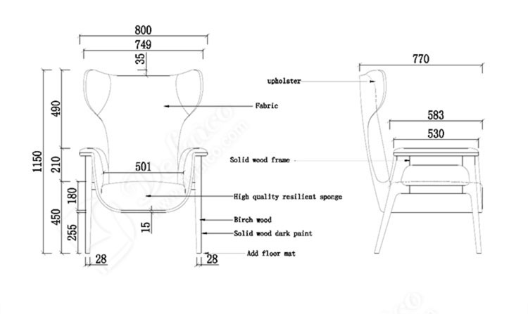 French Club Luxury Accent Design Wing Modern Leisure Armchair