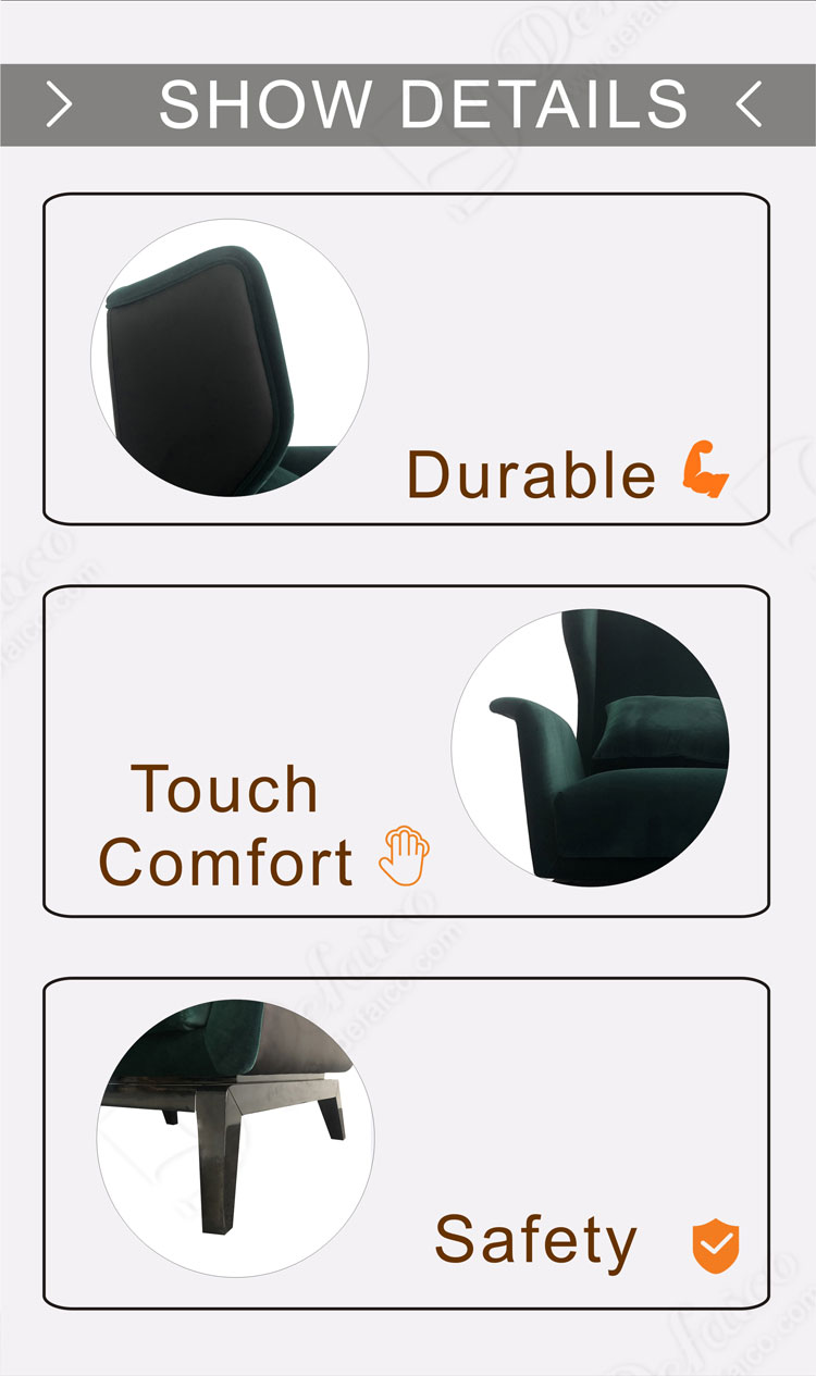 Relax Metal Leg Lounge Luxury Velvet Wing Accent Chair with Cushion for Hotel