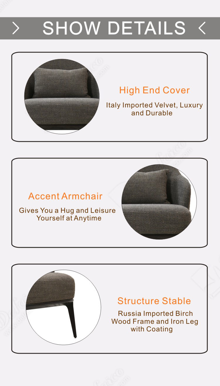 Luxury Modern Accent Lounge Solid Wood Leg Linen Armchair With Pillow