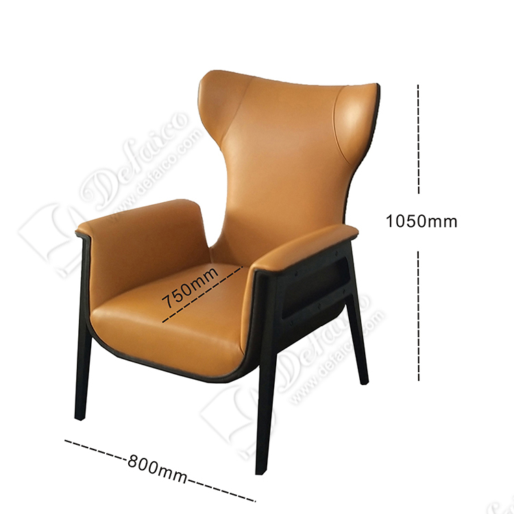 Luxury Genuine Leather Wing Accent High Back Armchair For Living room