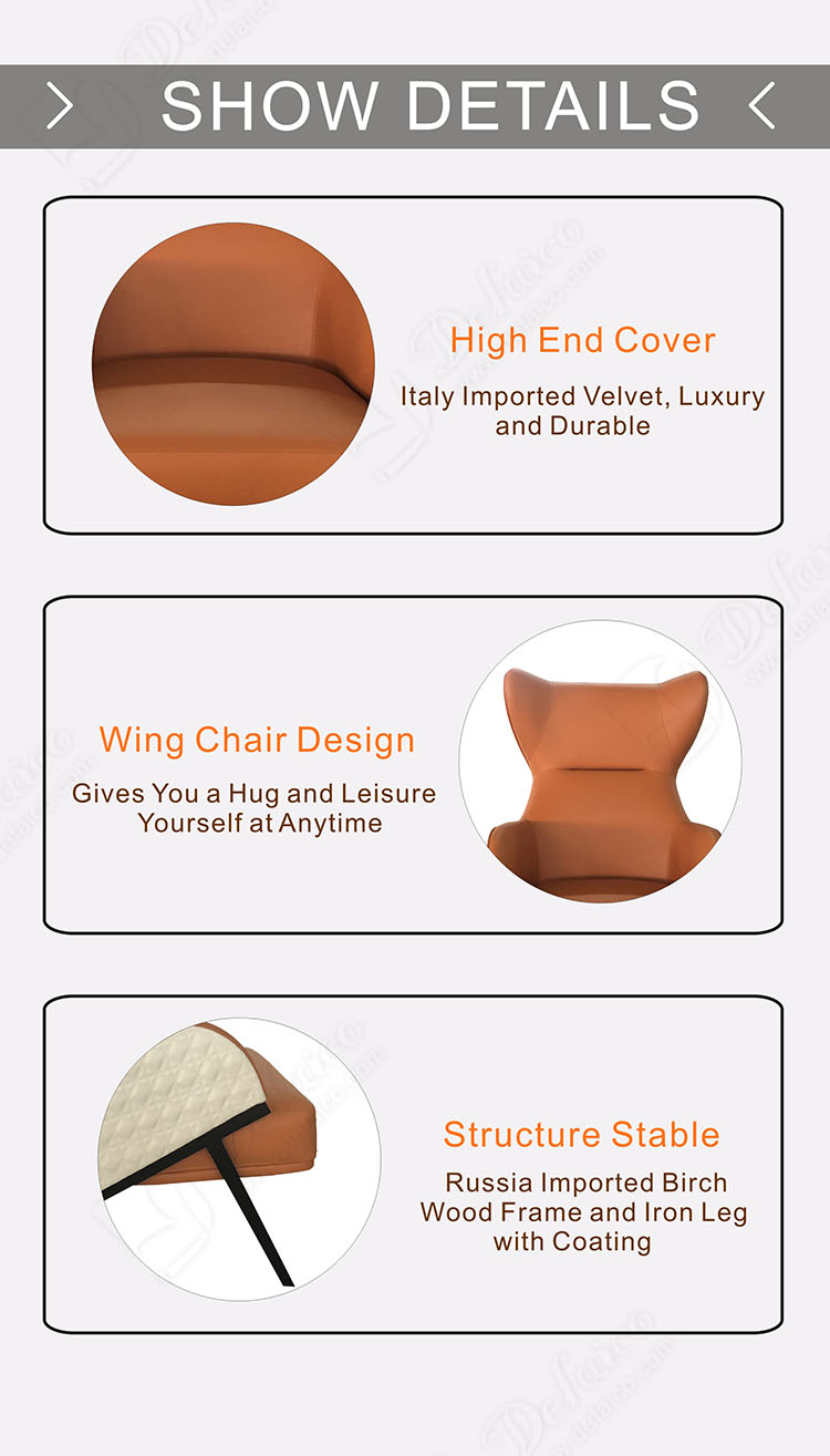 Orange High Back Genuine Leather Wing Accent Stainless Steel Leg Armchair