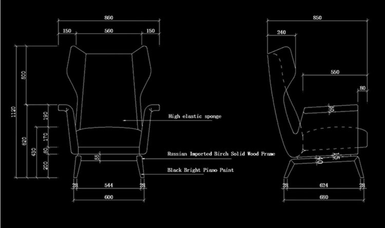 Relax Metal Leg Lounge Luxury Velvet Wing Accent Chair with Cushion for Hotel