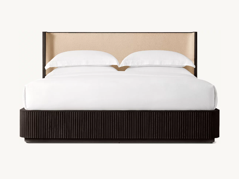 Striated King Wooden Bed;Antique Wooden bed;European White Oak Bed