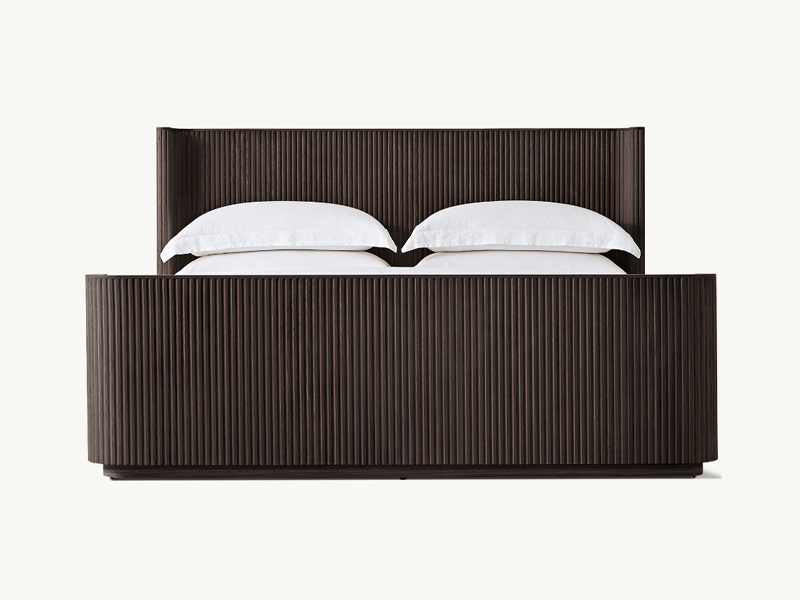 Striated Wooden Bed;Custom Color Oak Bed;Shelter Bed with Footboard