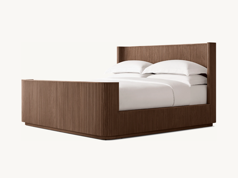 Striated Wooden Bed;Custom Color Oak Bed;Shelter Bed with Footboard