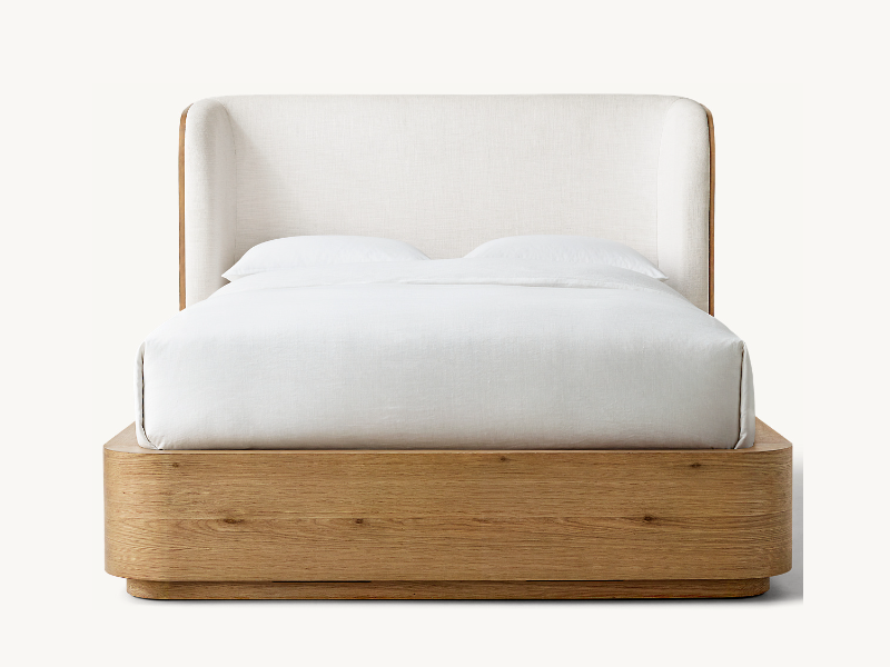 Oak Wooden Bed；New Style Modern Madero Bed；Fabric Wood And Fabric Shelter Bed