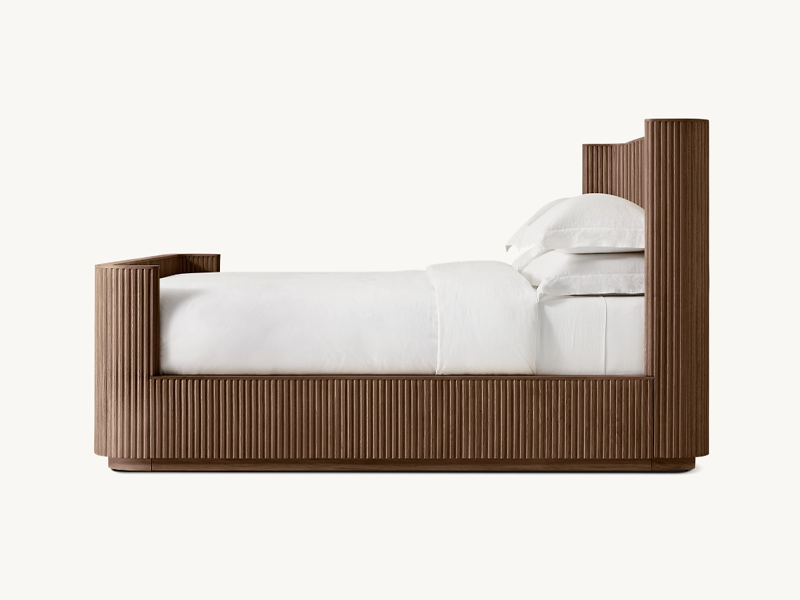 Striated Wooden Bed;Custom Color Oak Bed;Shelter Bed with Footboard