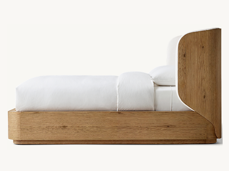 Oak Wooden Bed；New Style Modern Madero Bed；Fabric Wood And Fabric Shelter Bed