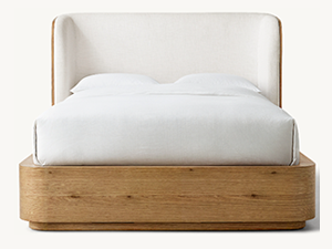 Oak Wooden Bed；New Style Modern Madero Bed；Fabric Wood And Fabric Shelter Bed