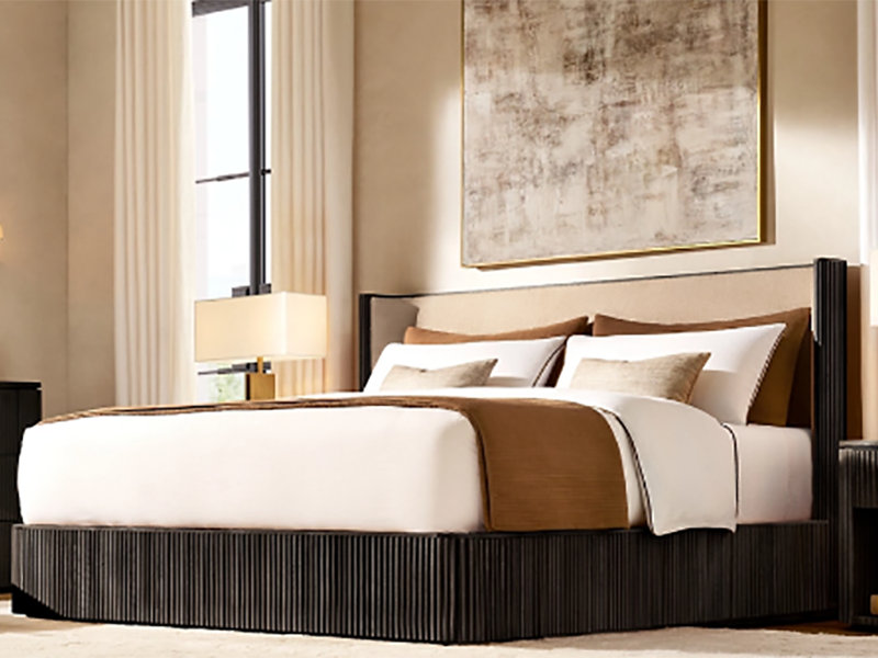 Striated King Wooden Bed;Antique Wooden bed;European White Oak Bed