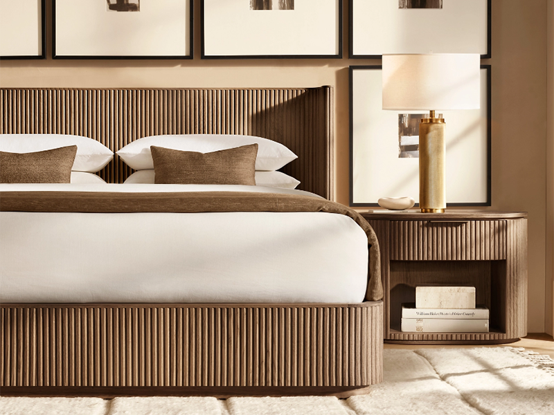 Striated Wooden Bed;Custom Color Oak Bed;Shelter Bed with Footboard