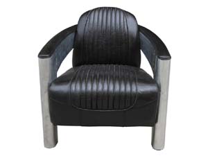 Aluminium and Antique Leather Tomcat Armchair