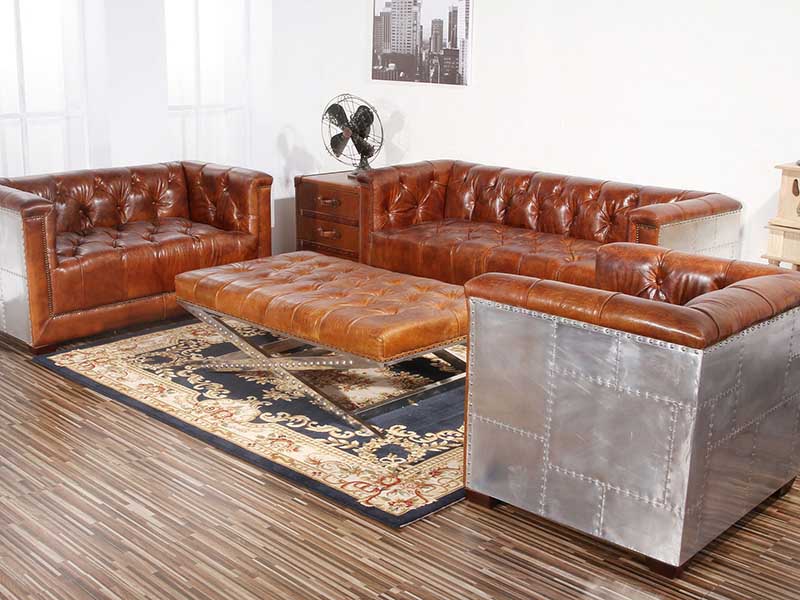 Aluminum Tufted Leather Armchair