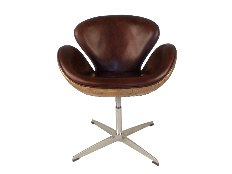 Brass Cover Vintage Leather Swan Chair