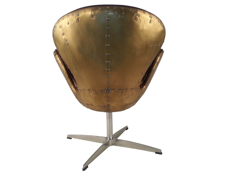 Brass Cover Vintage Leather Swan Chair
