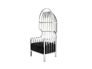 Modern King Throne Luxury Leisure Lobby Chrome Framed Purple Velvet Deep Buttoned Birdcage Porters Chair