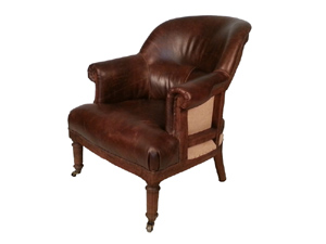 Deconstructed Vintage Leather Armchair with Wheels