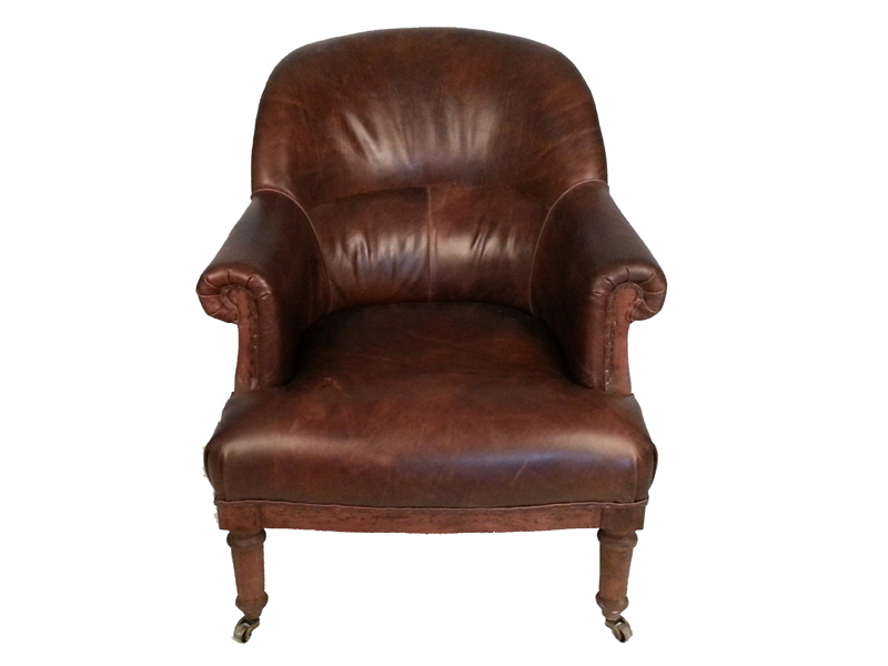 Deconstructed Vintage Leather Armchair with Wheels