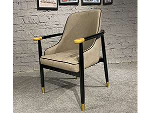 Metal Leg Restaurant Wood Genuine Leather Dining Chair