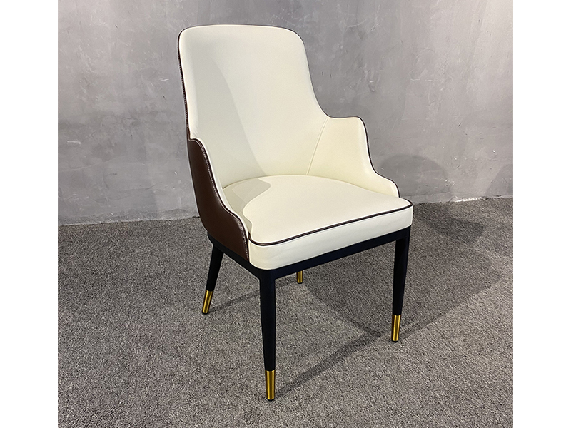 Metal Leg Restaurant Wood Genuine Leather Dining Chair 
