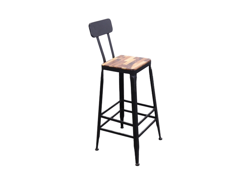 Square High Back Restaurant Set Bar Stool With South American Walnut Metal Frame