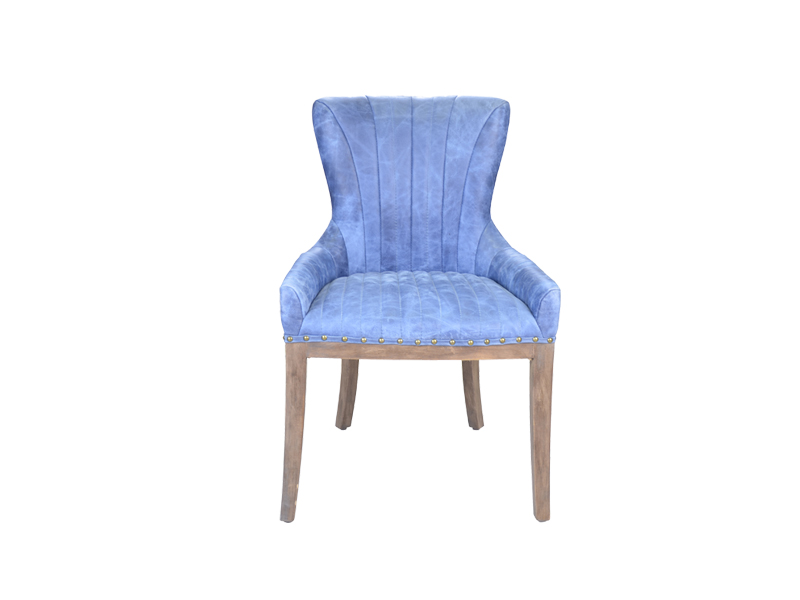 Blue High Back Leather Dining Chair With Wood Legs Armless For Restaurant Living Room Office Hotel