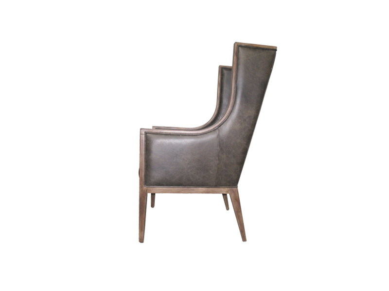 Leather Antique Wood High Back Strong Dining Chairs With Armrest For Restaurant