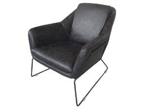 Black Real Leather Metal Base Industrial Armchair