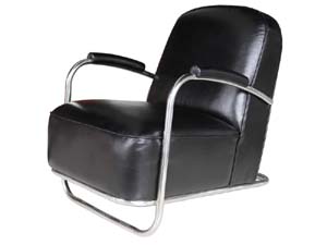 Metal Base Vintage Black Leather Armchair