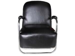 Metal Base Vintage Black Leather Armchair