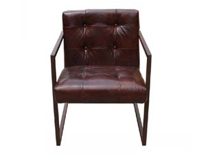 Metal Frame Tufted Back Vintage Leather Armchair