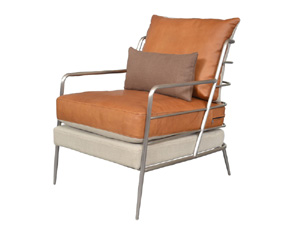 Rustic Style Tubular Base Real Leather Armchair