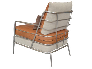 Rustic Style Tubular Base Real Leather Armchair
