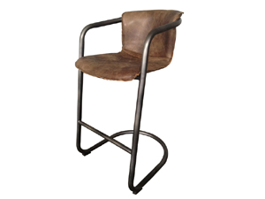 Rustic Style Tubular Base Real Leather High Stool