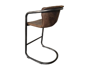 Rustic Style Tubular Base Real Leather High Stool