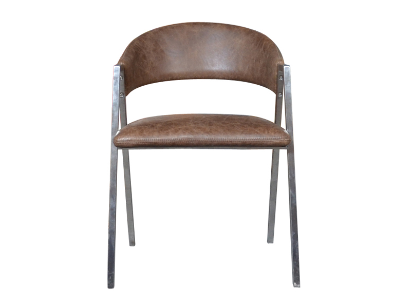 Steel Tube Leg Retro Antique Leather Dining Chair