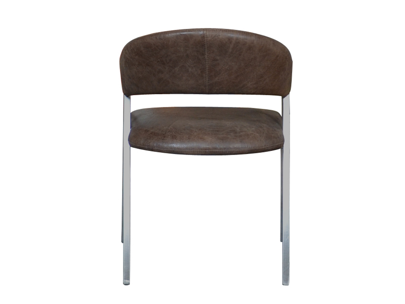 Steel Tube Leg Retro Antique Leather Dining Chair