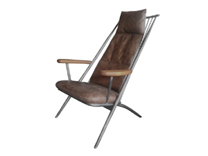 Tubular Steel Base Distressed Leather Lounge Chair