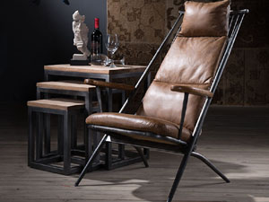 Tubular Steel Base Distressed Leather Lounge Chair
