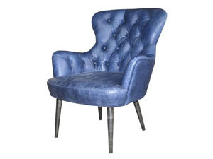 Tufted Back Tubular Antique Leather Wing Chair