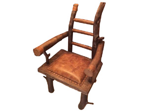 Vintage Solid Wood Chair with Leather Cushion and Rivets