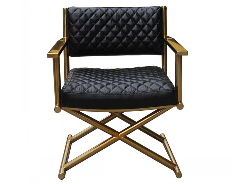 X Base Brass Color Vintage Leather Chair