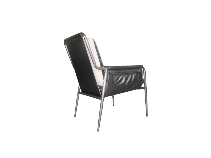 Black Genuine Leather Dining Chair With Cushion
