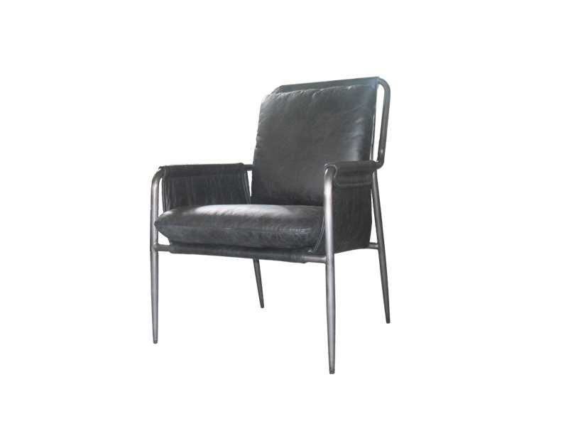 Black Genuine Leather Dining Chair With Cushion