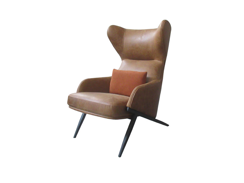 High Back Leather Wingback Chair With A Fabric Pillow