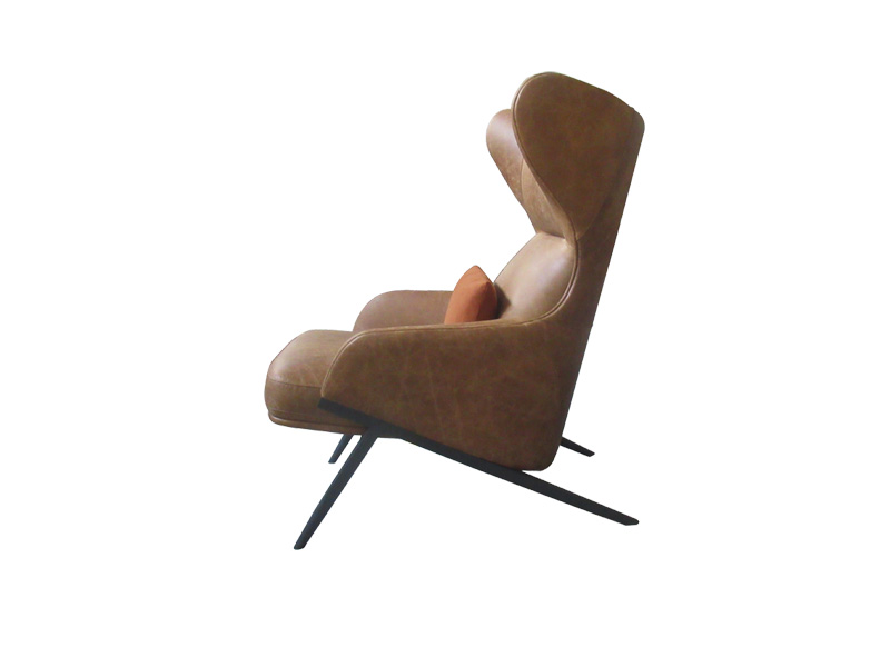 High Back Leather Wingback Chair With A Fabric Pillow