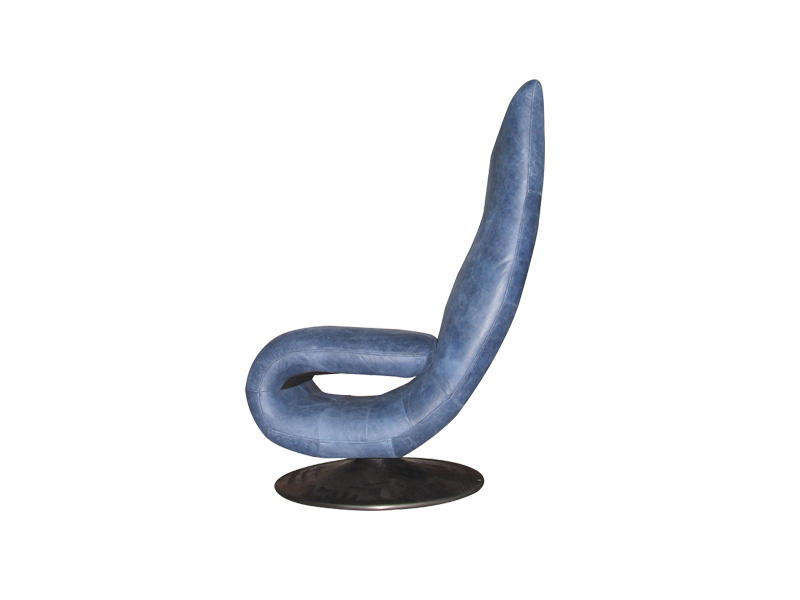 Blue Creative High Back Leather Chair With Round Base