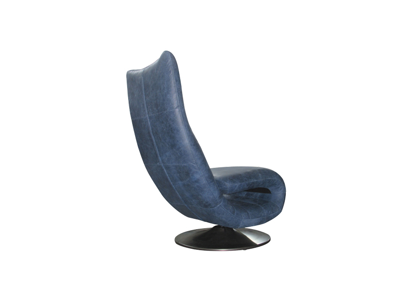 Blue Creative High Back Leather Chair With Round Base