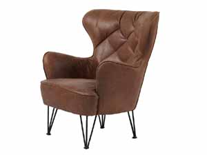 Antique Tan Leather Wing Back Chair